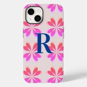 Padrão de Flor Retro Rosa Quente Monograma
