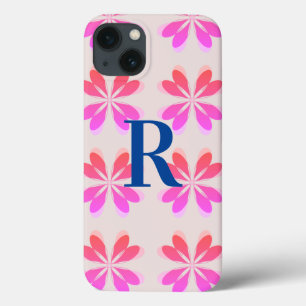 Padrão de Flor Retroativo Azul Rosa Quente Monogra