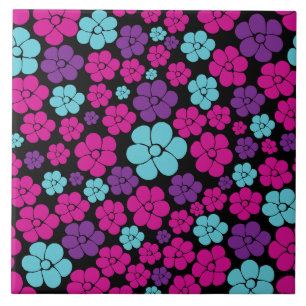 Padrão de Flor - Rosa, Roxo, Azul e Preto