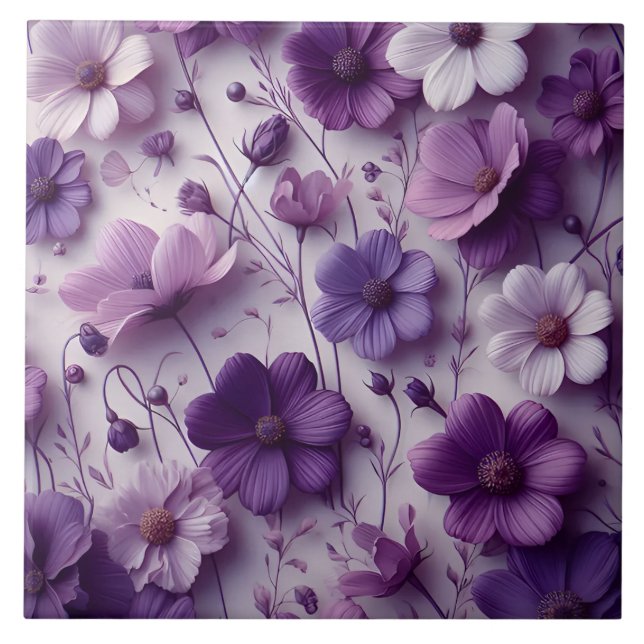 Padrão de Flor Roxo em um Fundo Branco (Frente)