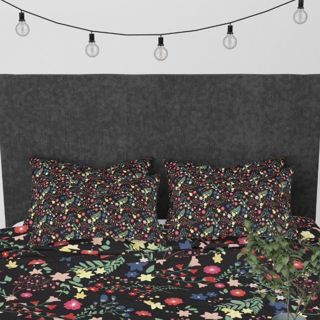 Padrão de Flor Selvagem Simples Preto (Black Simple Vintage Wildflower Pattern Pillow Case)