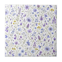Padrão de Flor Silvestre Aquarela Amarela Roxa Azu