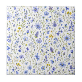 Padrão de Flor Silvestre Aquarela Azul Amarelo Ver