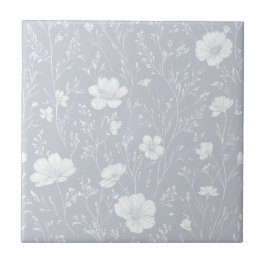 Padrão de Flor Silvestre Cinza e Branco Atenuado