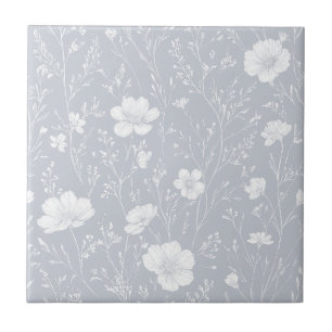 Padrão de Flor Silvestre Cinza e Branco Atenuado