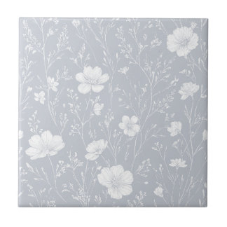 Padrão de Flor Silvestre Cinza e Branco Atenuado