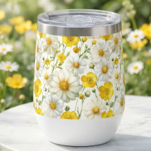 Padrão de Flor Silvestre com Aquarela Amarela