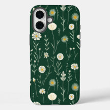 Padrão de Flor Silvestre Elegante em Verde Escuro 