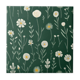 Padrão de Flor Silvestre Elegante em Verde Escuro 