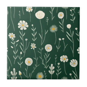 Padrão de Flor Silvestre Elegante em Verde Escuro