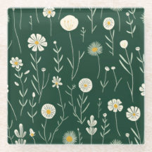 Padrão de Flor Silvestre Elegante em Verde Escuro 