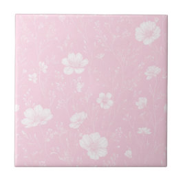 Padrão de Flor Silvestre Rosa e Branco Atenuado