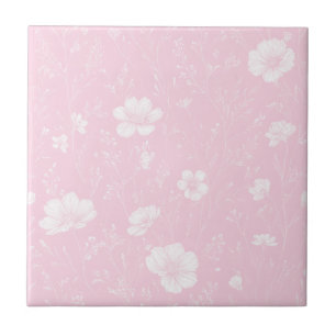 Padrão de Flor Silvestre Rosa e Branco Atenuado