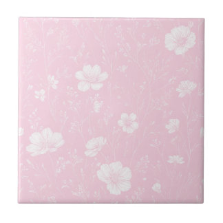 Padrão de Flor Silvestre Rosa e Branco Atenuado