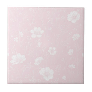 Padrão de Flor Silvestre Rosa Suave e Branco Atenu