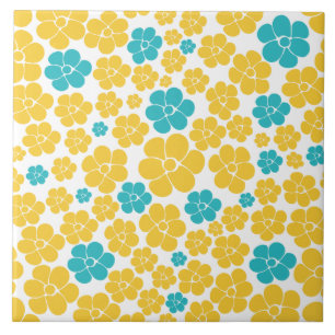 Padrão de Flor - Turquesa e Amarelo