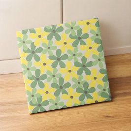 Padrão de Flor Verde Amarelo Retroativo Y2K 70s