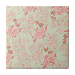 Padrão de Flor Verde Cor-de-Rosa Y2K 70s