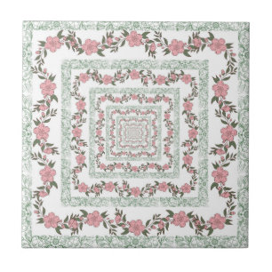 Padrão de Flor Y2K 70s - Borda Cor-de-Rosa Verde