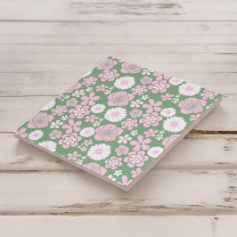 Padrão de Flor Y2K 70s - Cor-de-rosa Verde