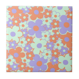 Padrão de Flor Y2K 70s - Verso Púrpura Laranja Azu