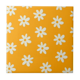 Padrão de Flor Y2K Retro Branco Amarelo
