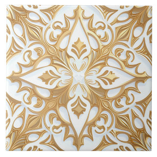 Padrão de Floral com Roletas Branco e Dourado