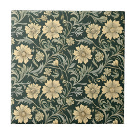 Padrão de flores amarelas estilizadas em verde esc