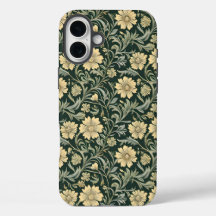 Padrão de flores amarelas estilizadas em verde esc