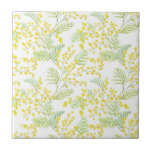Padrão de Flores Amarelo de Aquarela Mimosa<br><div class="desc">Adicione um sotaque feminino a qualquer sala com estes azulejos florais amarelos. Apresenta um padrão floral de aquarela de flores amarelas mimosa com sotaque verde. Estes azulejos florais amarelos serão perfeitos para qualquer quarto.</div>