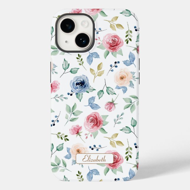 Padrão de Flores Azuis Cinza-Cor-de-Água-Chic (Verso)