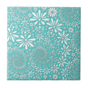 Padrão de Flores de Primavera em Aqua Teal e Branc