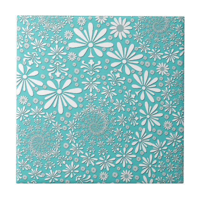 Padrão de Flores de Primavera em Aqua Teal e Branc (Frente)
