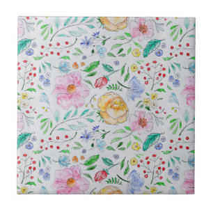 Padrão de Flores e Botões de Aquarela Leve e Bonit