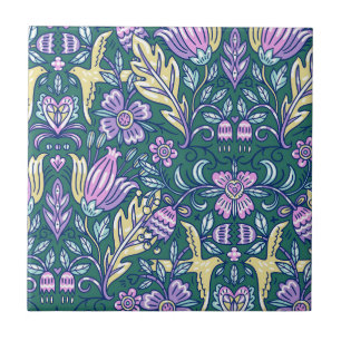 Padrão de Flores e Pássaros em Estilo Antigo