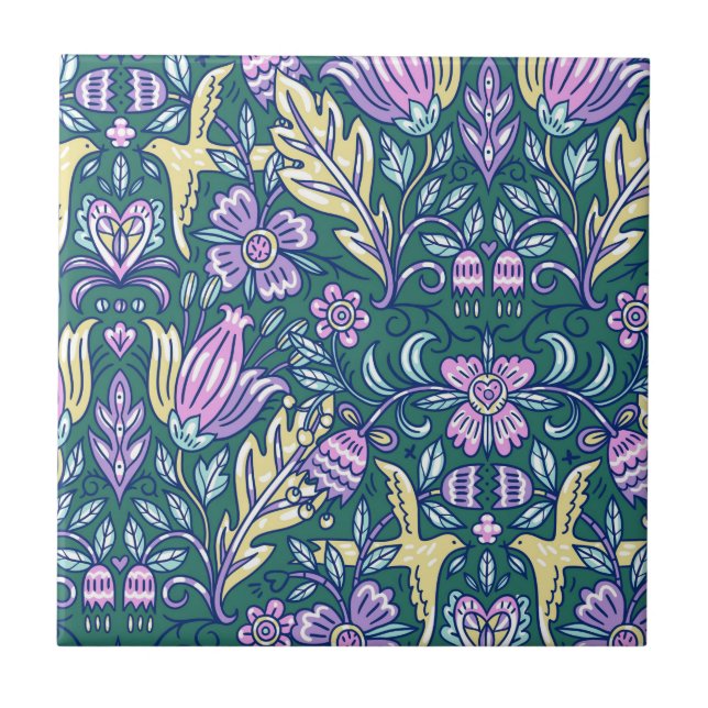 Padrão de Flores e Pássaros em Estilo Antigo (Frente)