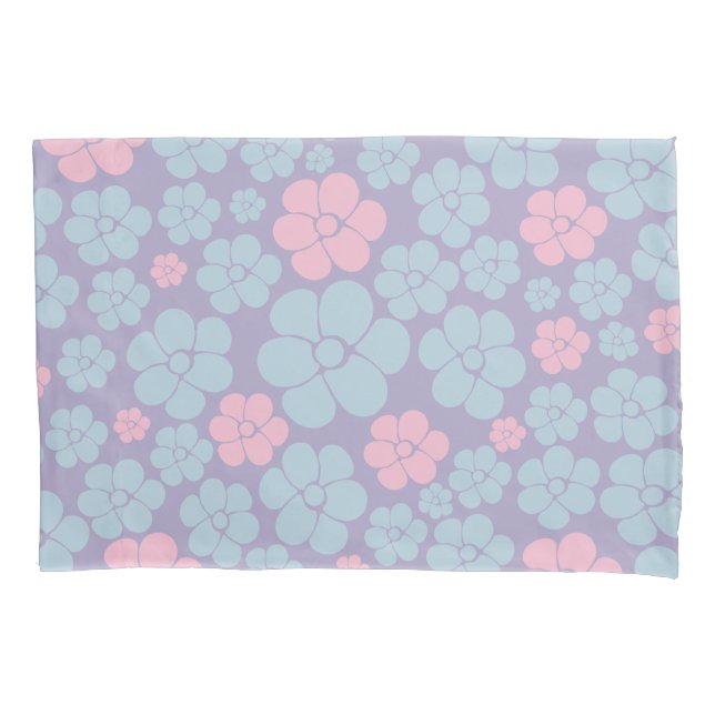 Padrão de Flores em Azul, Lilás e Rosa (Frente)