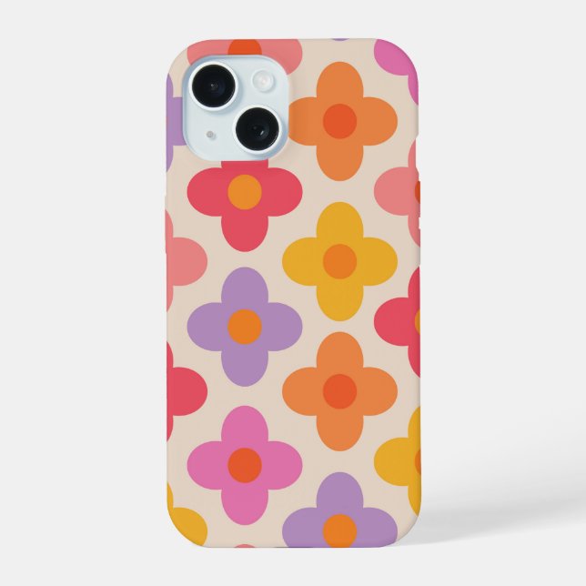 Padrão de Flores Mod Coloridas Retro (Verso)
