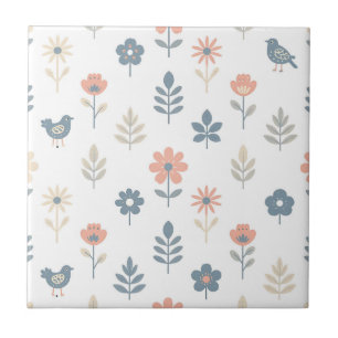 Padrão de Flores Pássaros Folk Escandinavo