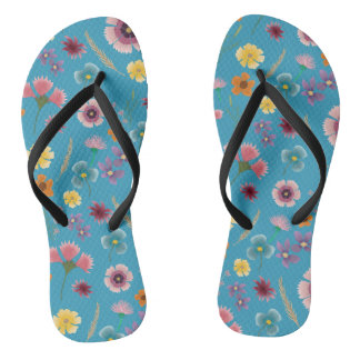 Padrão de flores selvagens em azul - chinelos
