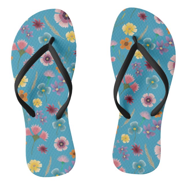 Padrão de flores selvagens em azul - chinelos (Pé da cama)