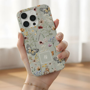 Padrão de Flores Silvestres Aquarela Boho Monogram