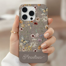 Padrão de Flores Silvestres Boho Marrom em Aquarel