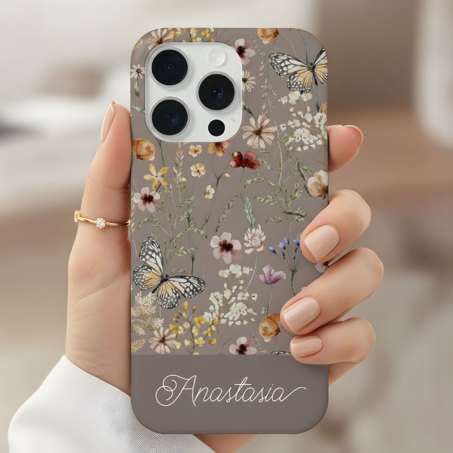 Padrão de Flores Silvestres Boho Marrom em Aquarel (Criador carregado)