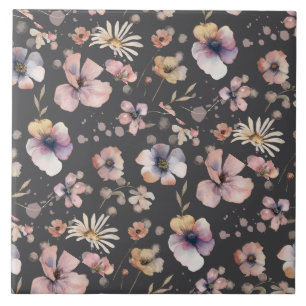 Padrão de Flores Silvestres Rosadas Aquarela Boho