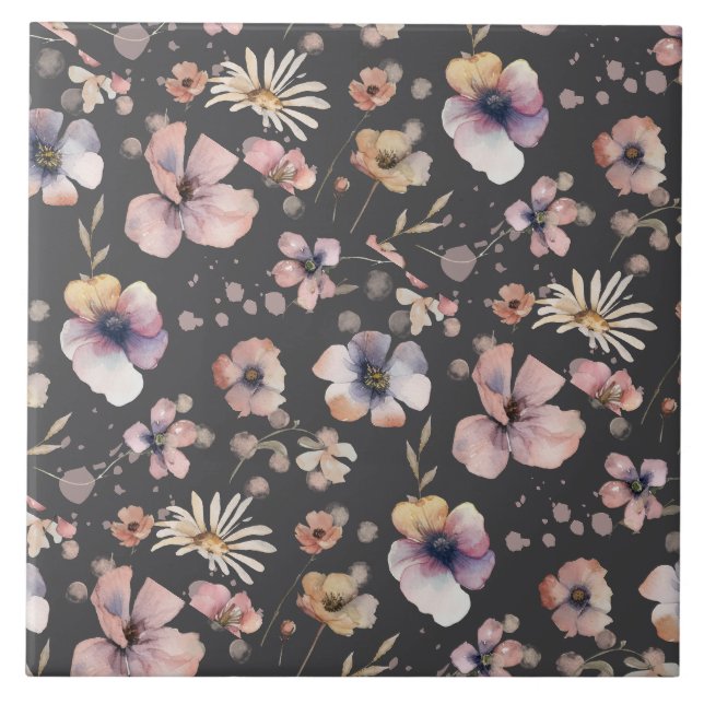 Padrão de Flores Silvestres Rosadas Aquarela Boho  (Frente)