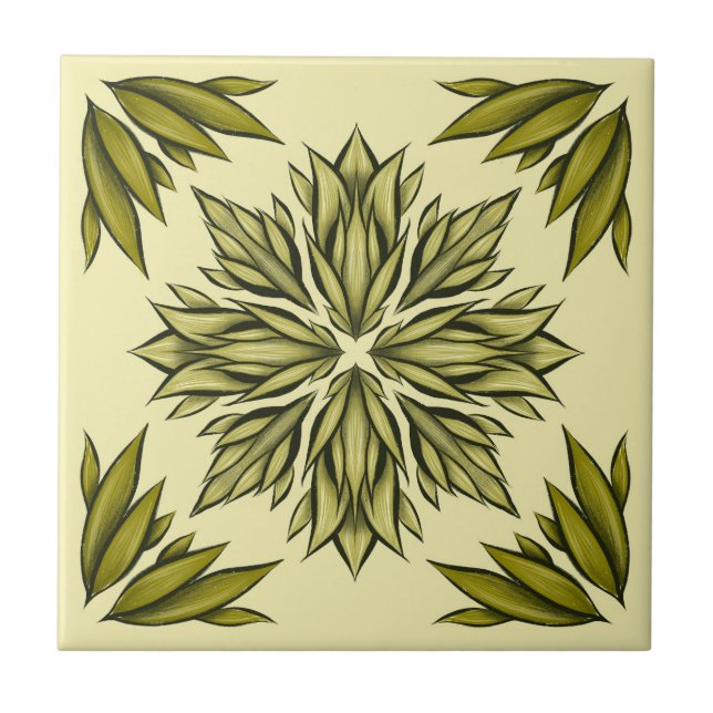 Padrão de Flores Verdes Retroativo Botânico Modern (Frente)