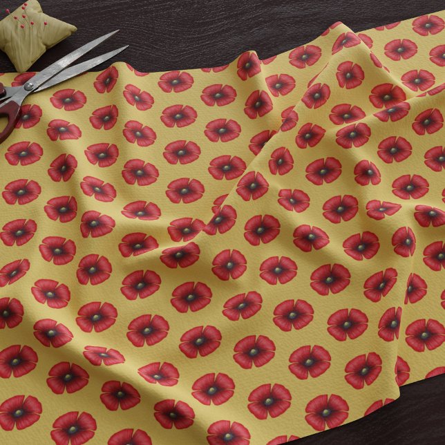 Padrão de Flores Vermelhas Poppy no Tecido Amarelo (A cute poppy pattern fabric just for you)
