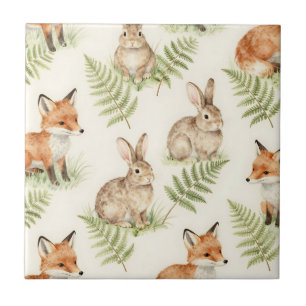 Padrão de Floresta de Raposa e Coelho em Aquarela