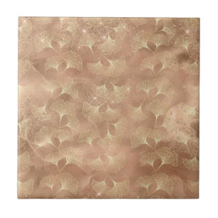 Padrão de Folha de Ouro Botânico Rosa Suave Ginkgo